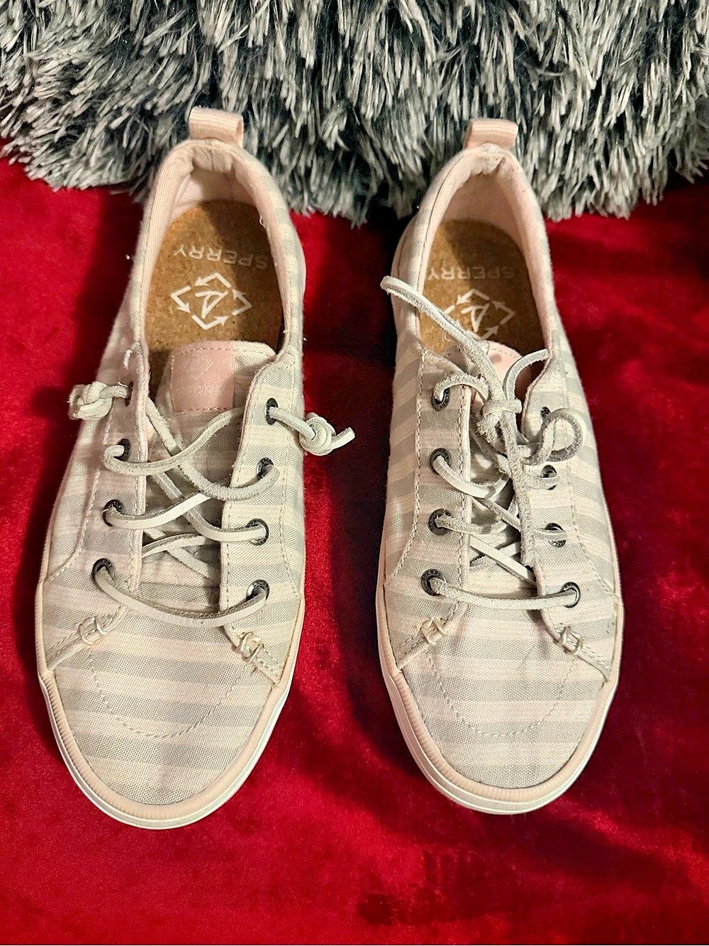 Sperry Crest Vibe Canvas Sneaker Striped Sneakers Pink & White US 6.5M